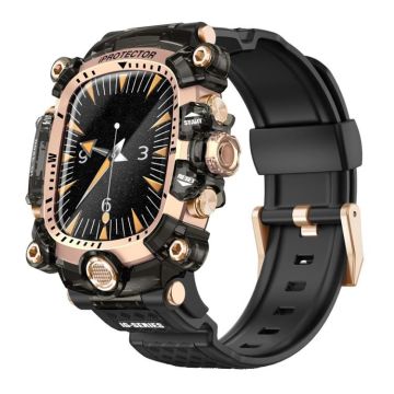 For Apple Watch Series 10 46mm Metal Case Integrated Silicone Watch Band(Transparent Black+Gold)