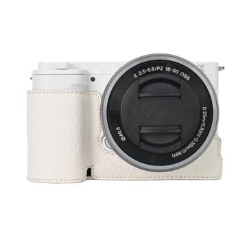 For Sony ZV-E10 Litchi Texture PU Leather Camera Half Case Base(White)