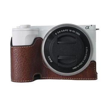 For Sony Alpha ZV-E10 II / ZV-E10M2 Litchi Texture PU Leather Camera Half Case Base(Coffee)