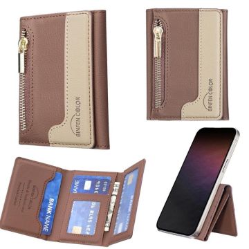 Zipper Leather Horizontal Magnetic Wallet Card Bag Case(Brown)