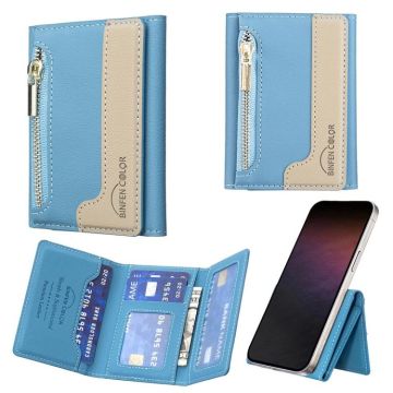 Zipper Leather Horizontal Magnetic Wallet Card Bag Case(Light Blue)