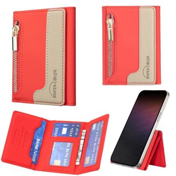 Zipper Leather Horizontal Magnetic Wallet Card Bag Case(Red)