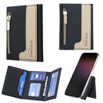 Zipper Leather Horizontal Magnetic Wallet Card Bag Case(Black)