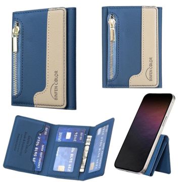 Zipper Leather Horizontal Magnetic Wallet Card Bag Case(Dark Blue)