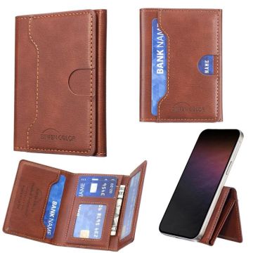Oily Leather Horizontal Magnetic Wallet Card Bag Case(Dark Brown)