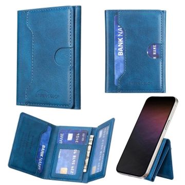 Oily Leather Horizontal Magnetic Wallet Card Bag Case(Blue)