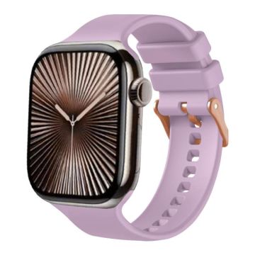 For Apple Watch 42mm / 41mm / 40mm / 38mm Plain Solid Color Rose Gold Buckle Silicone Watch Band(Purple)