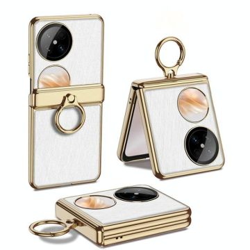 For Huawei Pocket 2 GKK Electroplated Plain Leather Magnetic Hinge Folding Phone Case(White)