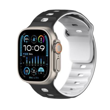 For Apple Watch 46mm / 49mm / 45mm / 44mm Dual-Color Mecha Armor Silicone Watch Band(Black White)