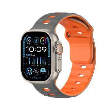 For Apple Watch 46mm / 49mm / 45mm / 44mm Dual-Color Mecha Armor Silicone Watch Band(Grey Orange)