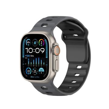 For Apple Watch 46mm / 49mm / 45mm / 44mm Dual-Color Mecha Armor Silicone Watch Band(Coal Black)