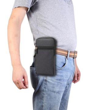 Single checked denim Multi-functional Universal Mobile Phone Waist Pack Case for 6.3 Inch or Below Smartphones (Black)