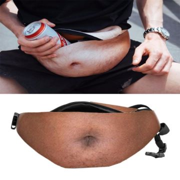 Creative Funny Anti-harassment Artificial Black Belly Shape Outdoor Bags, Multifunctional Portable Unisex Sports Belly Waist Bag