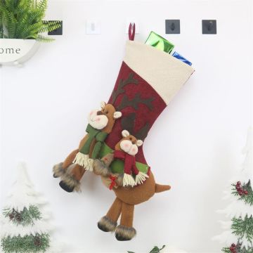 CX20226 Elk Pattern Christmas Sock Gift Bag Christmas Tree Pendant Decoration