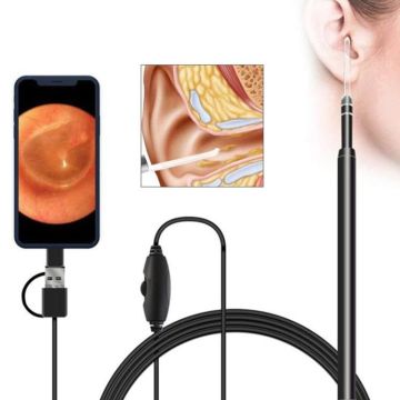 i95 3 in 1 USB Ear Scope Inspection HD 0.3MP Camera Visual Ear Spoon for OTG Android Phones & PC & MacBook, 1.75m Length Cable (Black)