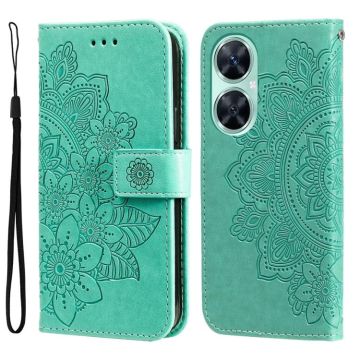 For Huawei nova 11i / Maimang 20 5G / Enjoy 60 Pro 7-petal Flowers Embossing Leather Phone Case (Green)
