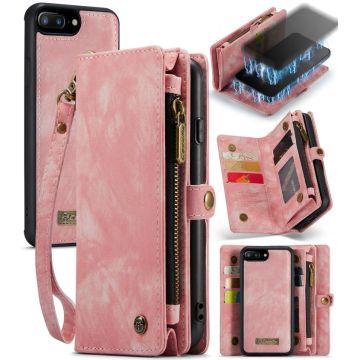 CaseMe for iPhone 8 Plus & 7 Plus   Multifunctional Leather Billfold with Detachable Magnetic PC Back Protective Case & Holder & 11 Card Slots & 3 Cash Slots & 1 Zipper Wallet & 2 Photo Frames & 3 Magnetic Clasps (Pink)