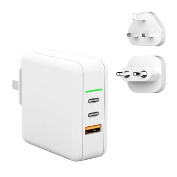 65W USB Ports x 1 + Type-C Port x 2 GaN Portable Mini Fast Charger Travel Charger with UK & US & EU Plug Set (White)