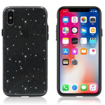 For iPhone X / XS Shimmering Powder PC Protective Back Cover Hard Case(Black)