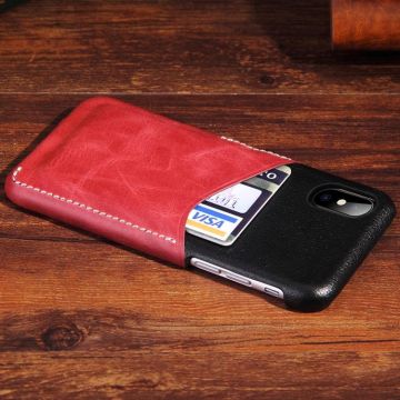 For iPhone X / XS Contrast Color PU Leather Protector Back Case with Card Slot (Red)