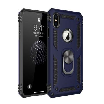 For iPhone XS Max Sergeant Armor Shockproof TPU + PC Protective Case with 360 Degree Rotation Holder (Blue)