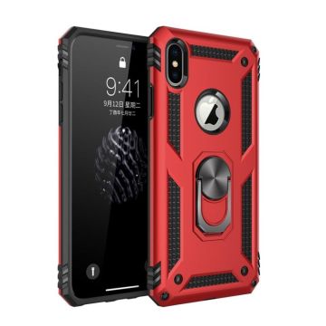 For iPhone XS Max Sergeant Armor Shockproof TPU + PC Protective Case with 360 Degree Rotation Holder (Red)