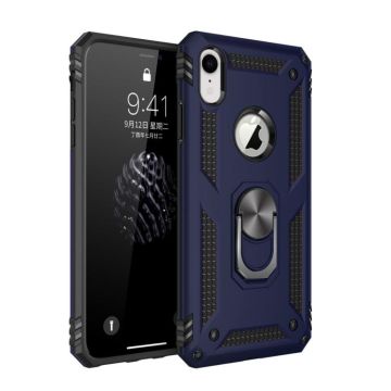 For iPhone XR Sergeant Armor Shockproof TPU + PC Protective Case with 360 Degree Rotation Holder (Blue)