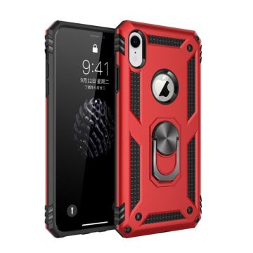 For iPhone XR Sergeant Armor Shockproof TPU + PC Protective Case with 360 Degree Rotation Holder (Red)