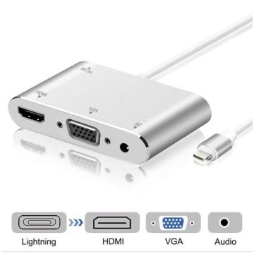 3 in 1 8 Pin to HDMI / VGA / Audio Adapter(Silver)