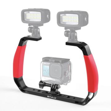 [US Warehouse] PULUZ Dual Silicone Handles Aluminium Alloy Underwater Diving Rig for GoPro, DJI OSMO Action, Insta360 and Other Action Cameras