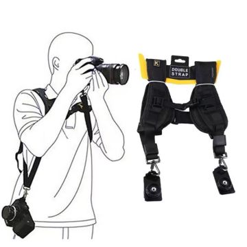 Safe & Fast Quick Double Shoulder Belt Strap for 2 Cameras DSLR (QS-B 1/4(Black)