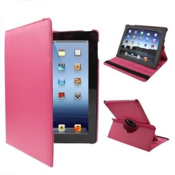360 Degree Rotatable PU Leather Case with Holder for New iPad (iPad 3) / iPad 2 / iPad 4(Red Plum