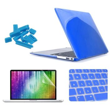 ENKAY for MacBook Air 11.6 inch (US Version) / A1370 / A1465 4 in 1 Crystal Hard Shell Plastic Protective Case with Screen Protector & Keyboard Guard & Anti-dust Plugs(Dark Blue)