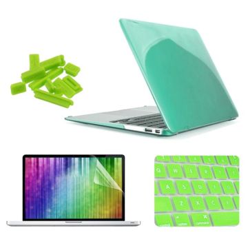 ENKAY for MacBook Air 11.6 inch (US Version) / A1370 / A1465 4 in 1 Crystal Hard Shell Plastic Protective Case with Screen Protector & Keyboard Guard & Anti-dust Plugs(Green)