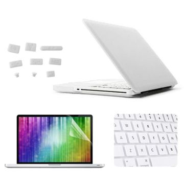 ENKAY for MacBook Pro 13.3 inch (US Version) / A1278 4 in 1 Frosted Hard Shell Plastic Protective Case with Screen Protector & Keyboard Guard & Anti-dust Plugs(White)