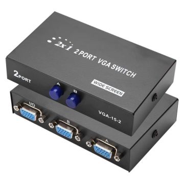 2 Port VGA Switch Box, 2 In 1 Out For LCD PC TV Monitor - HD15 (FJ-15-2C)(Black)