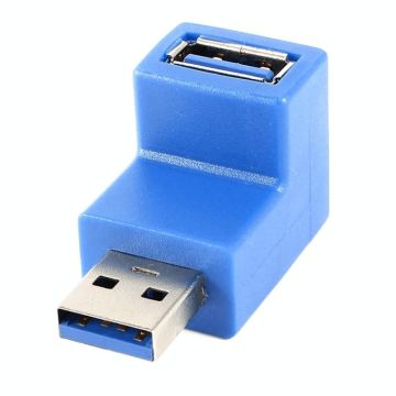 USB 3.0 AM to USB 3.0 AF Cable Adapter with 90 Degree Angle (Blue)