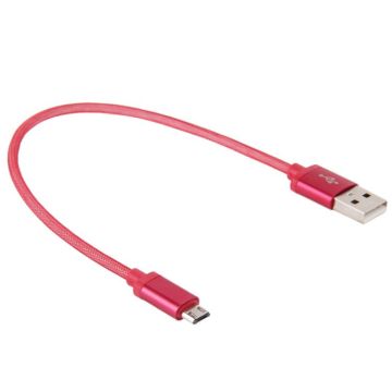 25cm Net Style Metal Head Micro USB to USB 2.0 Data / Charger Cable(Red)