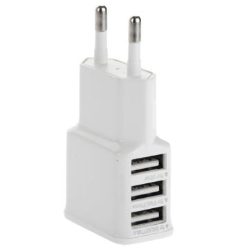 5V 2A EU Plug 3 USB Charger Adapter, For iPhone, Galaxy,  Huawei, Xiaomi, LG, HTC and Other Smart Phones(White)