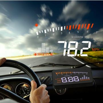 X5 HUD 3 inch Universal Multi Car Head Up Display with OBDII EOBD System, Light Sensors, Rotation Speed, Rotation Speed Unit, Unit Mark, Voltage, Water Temperature, Alarm mark(Black)