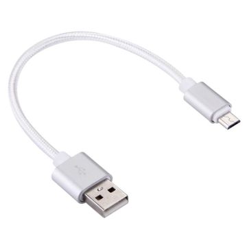 20cm 2A Woven Style Metal Head Micro USB to USB V8 Data / Charger Cable, For Samsung / Huawei / Xiaomi / Meizu / LG / HTC and Other Smartphones(Silver)