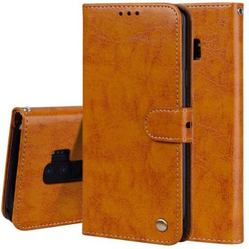 For Galaxy S9 Plus Oil Wax Texture Horizontal Flip Leather Case with Holder & Card Slots & Wallet(Brown)