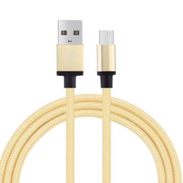1m Woven Style Metal Head 58 Cores Micro USB to USB 2.0 Data / Charger Cable, For Samsung / Huawei / Xiaomi / Meizu / LG / HTC and Other Smartphones (Light Yellow Gold)