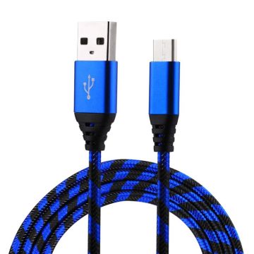 1m USB to USB-C / Type-C Nylon Weave Style Data Sync Charging Cable(Blue)