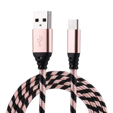 1m USB to USB-C / Type-C Nylon Weave Style Data Sync Charging Cable(Rose Gold)