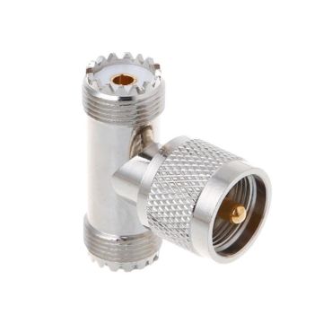 T-shape UHF Male PL259 To 2 UHF Female Adapter