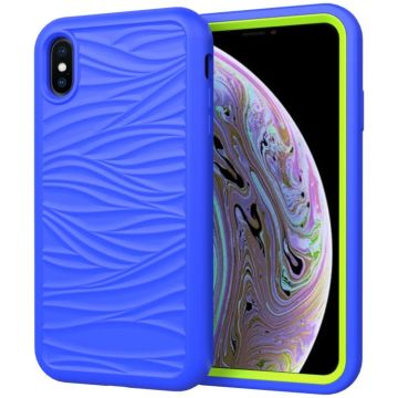 For iPhone XR Wave Pattern 3 in 1 Silicone+PC Shockproof Protective Case(Blue+Olivine)