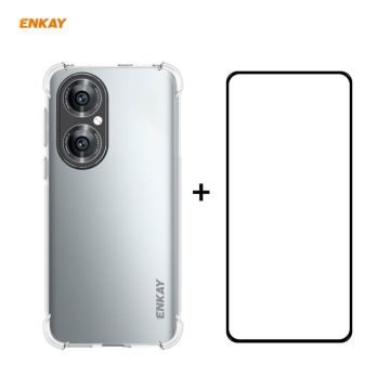 For Huawei P50 Hat-Prince ENKAY Clear TPU Shockproof Case Soft Anti-slip Cover + 0.26mm 9H 2.5D Full Glue Full Coverage Tempered Glass Protector Film
