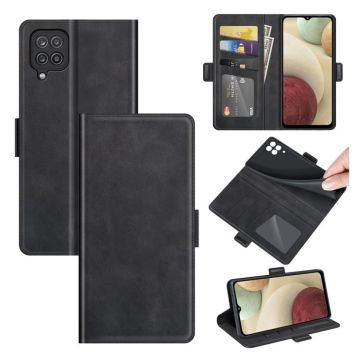 For Samsung Galaxy F12 / M12 Dual-side Magnetic Buckle Horizontal Flip Leather Case with Holder & Card Slots & Wallet(Black)