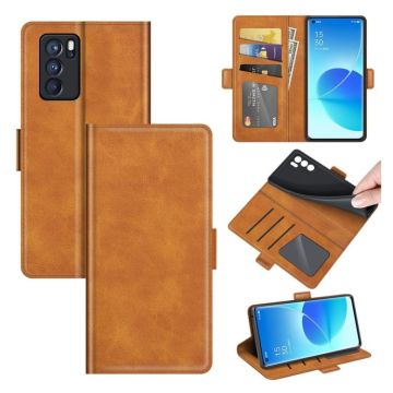 For OPPO Reno6 Pro 5G Dual-side Magnetic Buckle Horizontal Flip Leather Case with Holder & Card Slots & Wallet(Yellow)